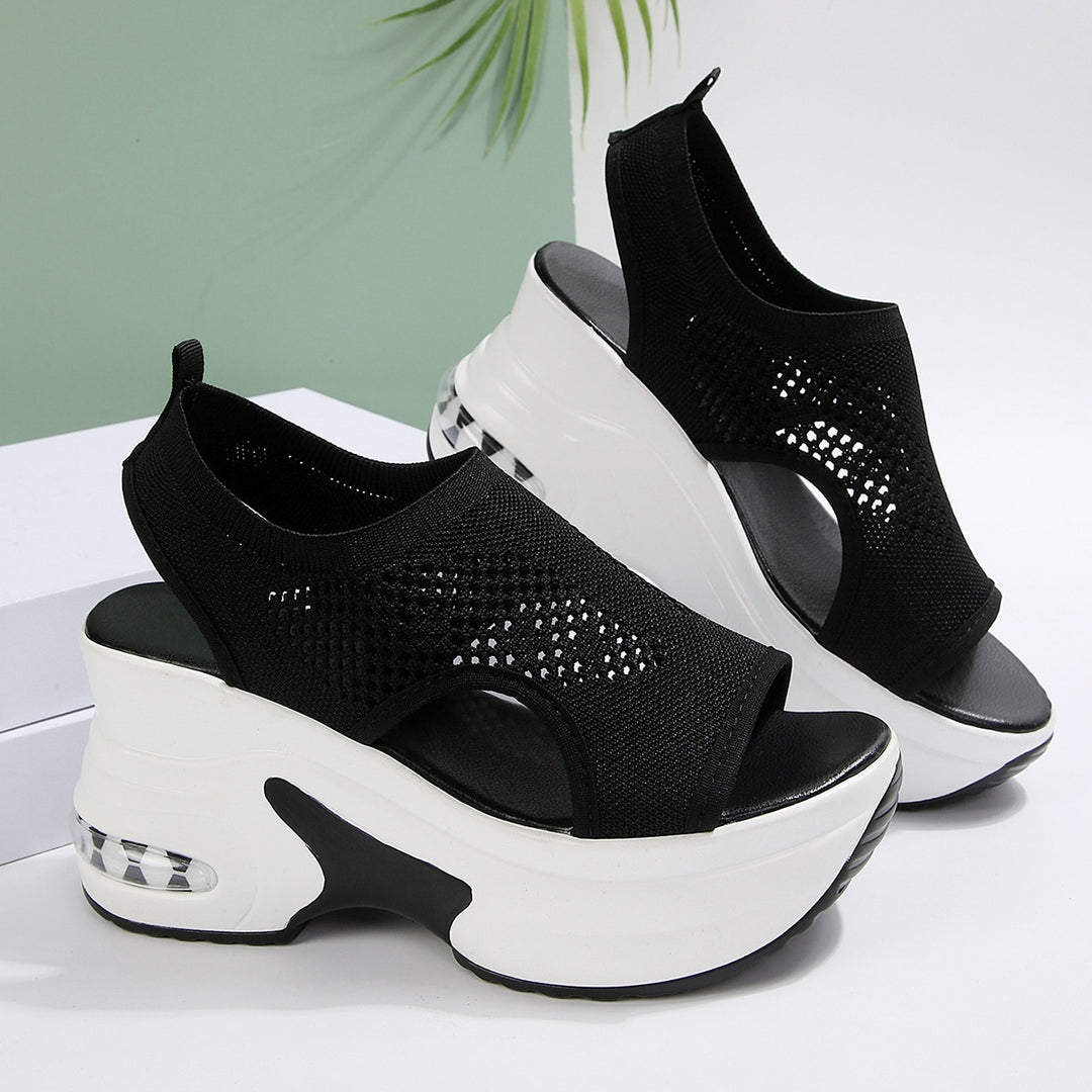 Damen Wedge-Sandalen mit atmungsaktiver Textil-Oberfläche und stoßdämpfender Sohle R&B