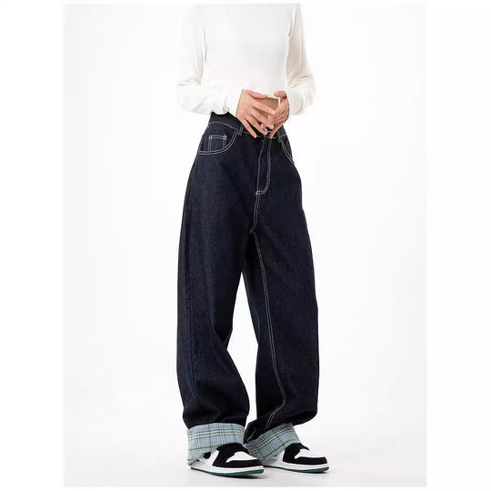 Damen weite Jeanshose im lässigen Schnitt mit hohen Taschen und modernen Nahtdetails R&B