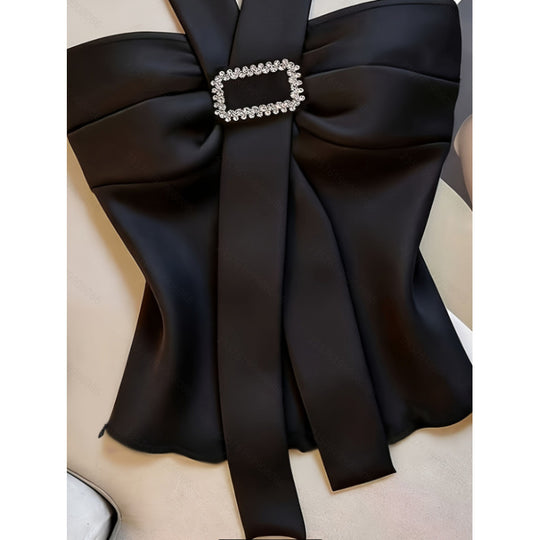 Damen Elegantes Top mit schickem Krawattendesign und funkelndem Schmuckdetail R&B