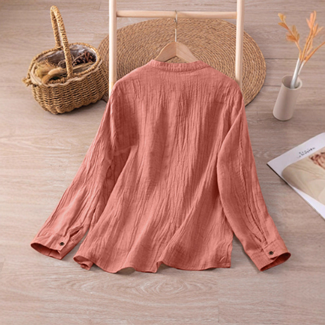 Damen lässige Bluse mit strukturiertem Stoff und Knopfdetail R&B