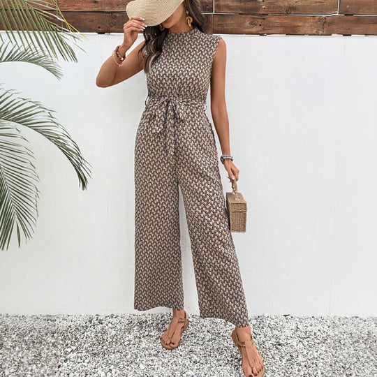 Damen eleganter Jumpsuit mit offenem Rücken und Taillengürtel R&B