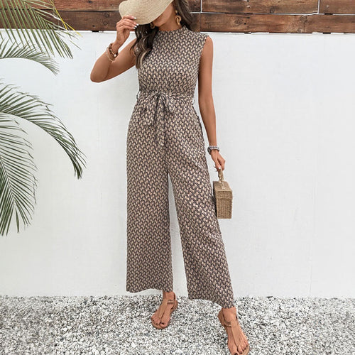 Damen eleganter Jumpsuit mit offenem Rücken und Taillengürtel R&B