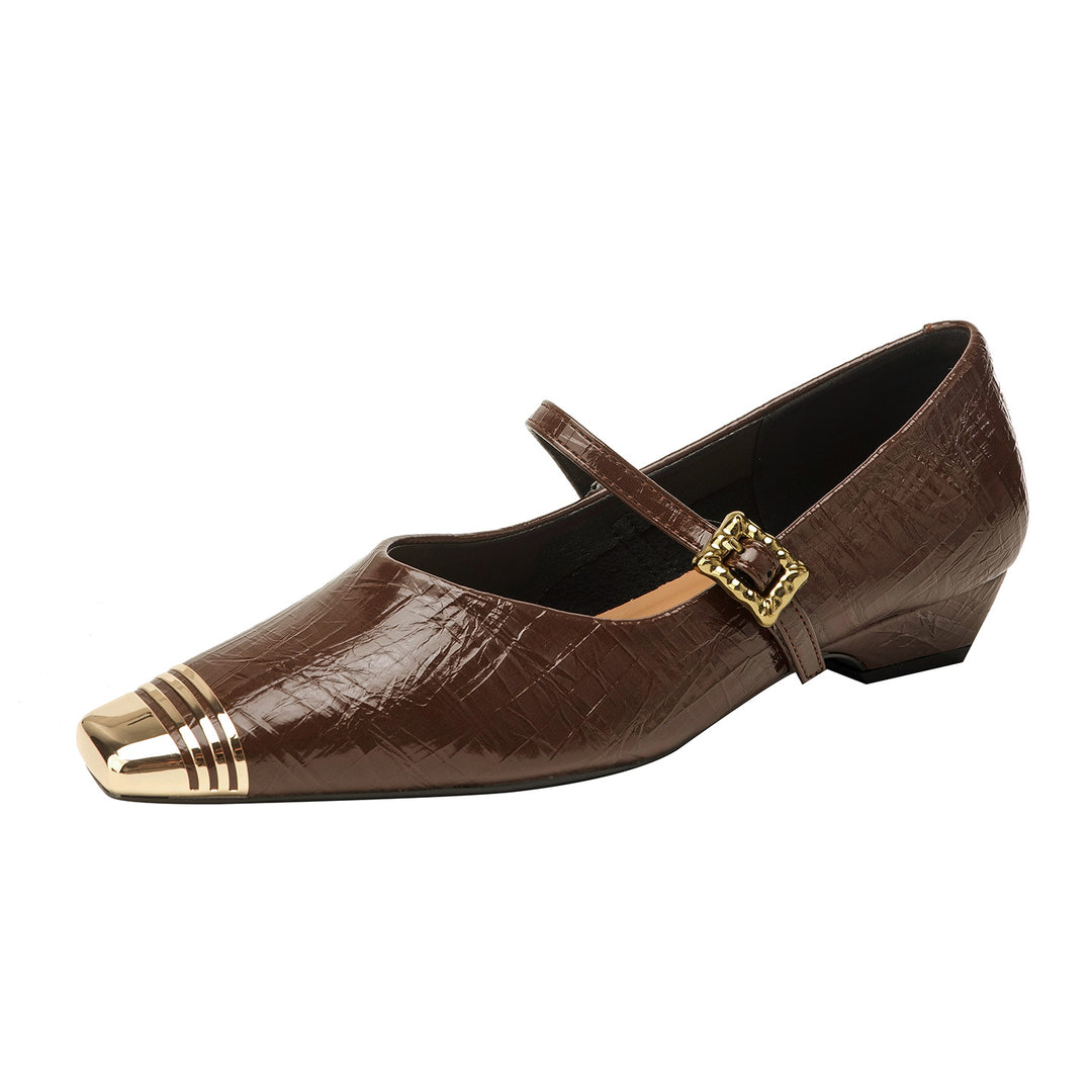 Damen Ballerinas mit elegantem Riemen und stilvollem Blockabsatz R&B