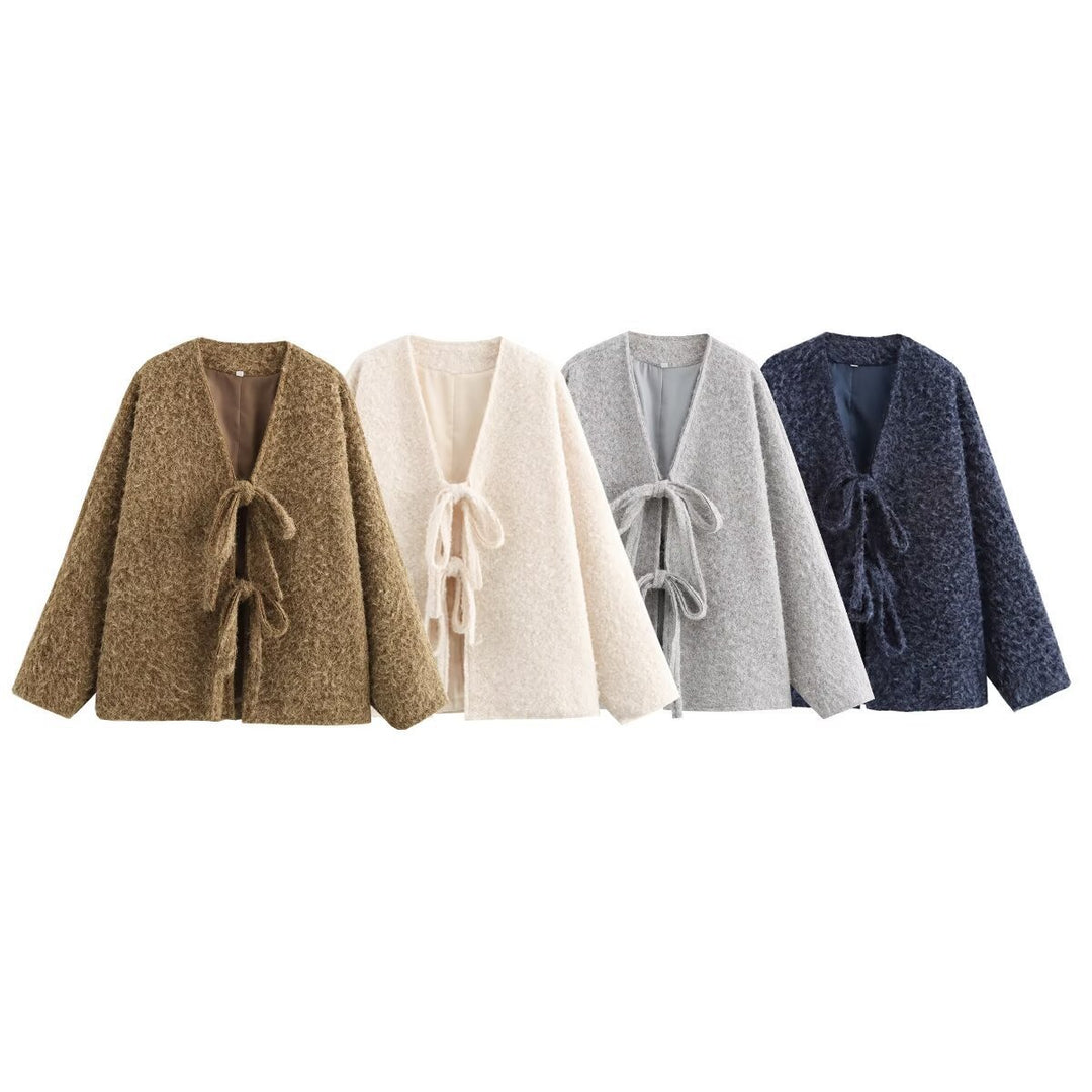Damen Kuschelige Oversized Weste mit Bindebändern und anschmiegsamem Material R&B