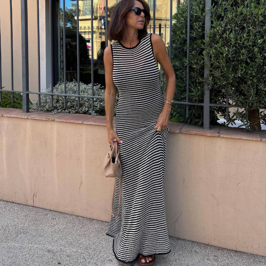 Damen Netz-Maxikleid mit elegantem Wellenmuster und figurbetonter Silhouette R&B