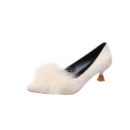 Damen elegante Pumps mit dekorativem Flausche-Akzent R&B