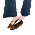 Damen elegante Ballerinas mit verstellbarem Riemen und feiner Wildlederoberfläche R&B