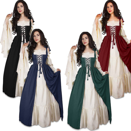 Damen historisches Kleid mit romantischem V-Ausschnitt und voluminösen Ärmeln R&B