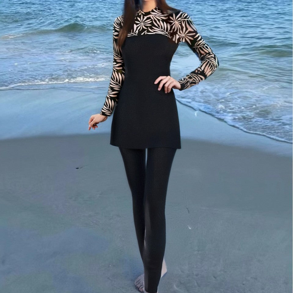 Damen Eleganter Langarm-Surfsuit mit modischen Akzenten R&B