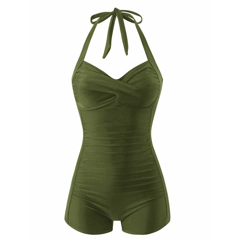 Damen Stilvoller Einteiler Badeanzug mit bindbarem Nackendesign R&B