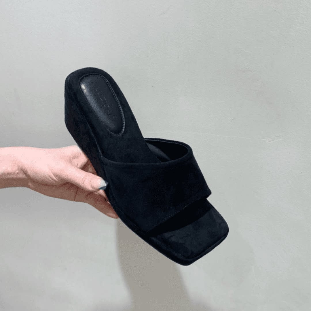 Damen Wedge-Pantoletten mit weichem Veloursleder und komfortablem Fußbett R&B