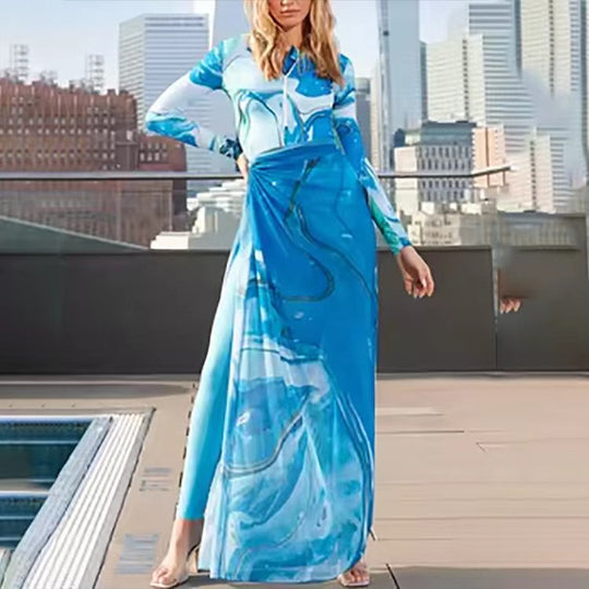 Damen Maxi-Kleid mit Kunstdruck R&B
