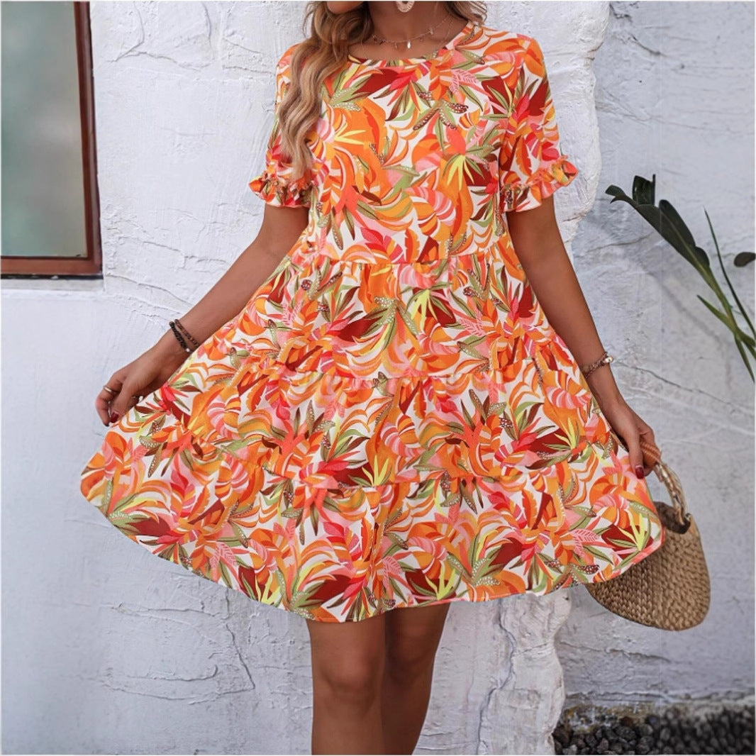 Damen Sommerliches Freizeitkleid mit Rüschendetails und frischem Blumenmuster R&B
