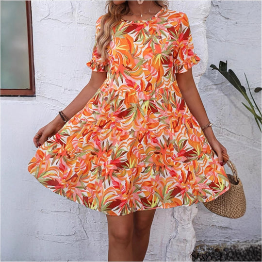 Damen Sommerliches Freizeitkleid mit Rüschendetails und frischem Blumenmuster R&B