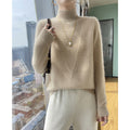Damen weicher Strickpullover mit hohen Kragen und V-Design R&B