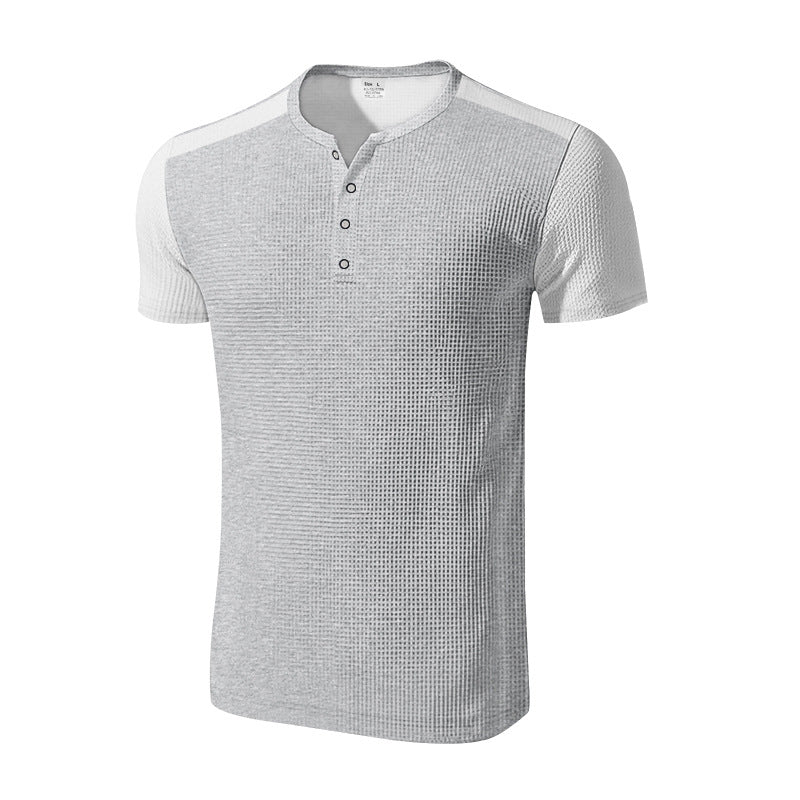 Herren Kurzarm-Henley-T-Shirt mit strukturierter Oberfläche und dezenter Knopfleiste R&B