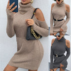Damen Strickkleid mit Rollkragen und offenen Schultern