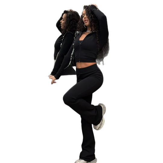 Damen sportliches Kapuzenoberteil mit figurformendem Schnitt und Reißverschluss R&B