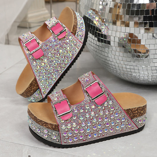 Damen Pailletten-Badesandalen mit breiten Riemen R&B