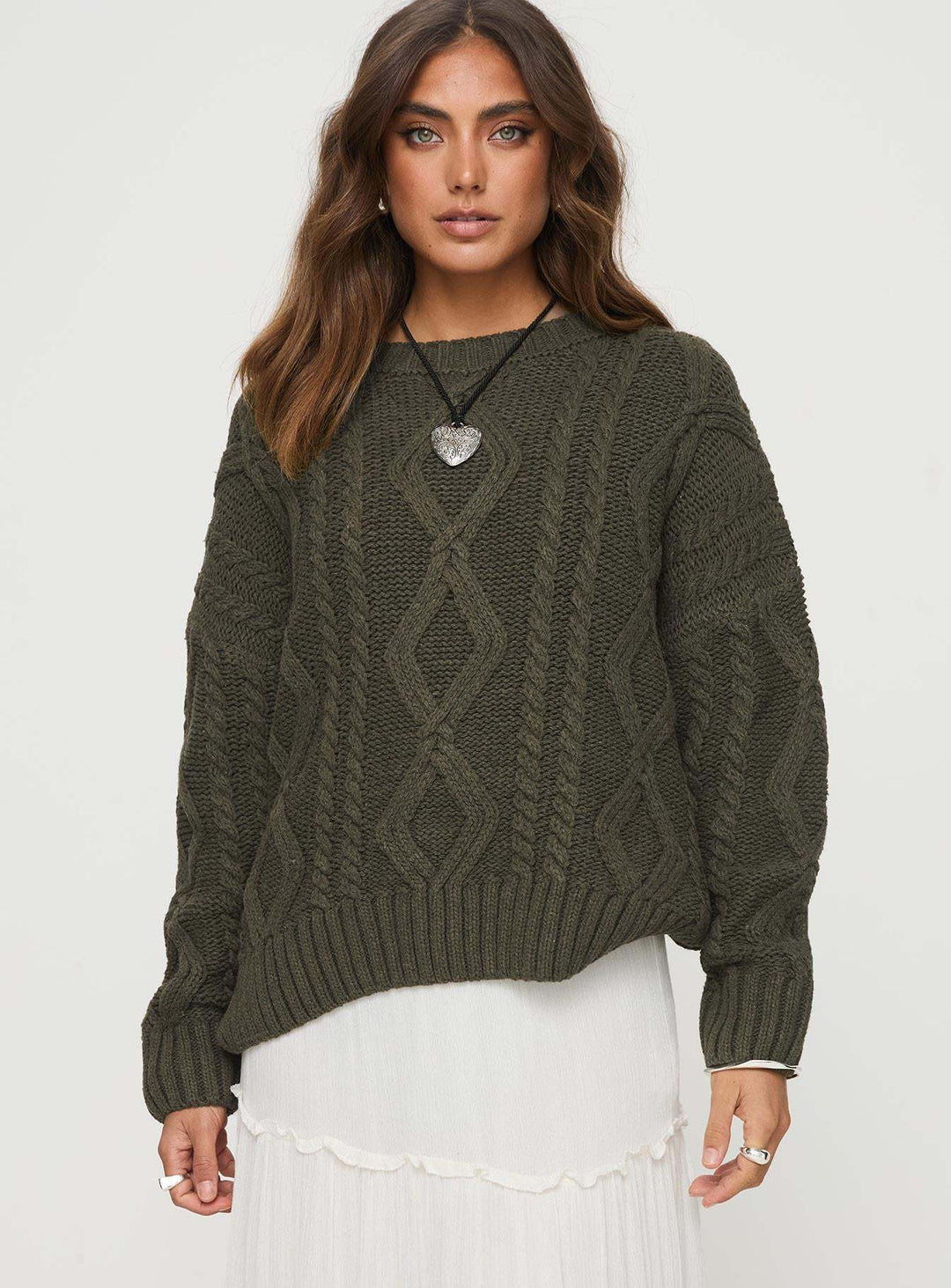 Damen Grobstrickpullover mit voluminösen Ärmeln und klassischem Zopfmuster R&B