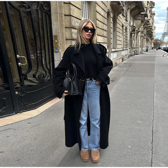 Damen Elegante lange Trenchcoat mit modernem Schnitt und praktischen Taschen R&B