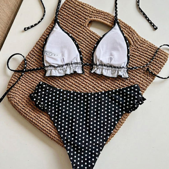 Damen Triangel-Bikini mit Rüschendetails und verstellbaren Trägern R&B