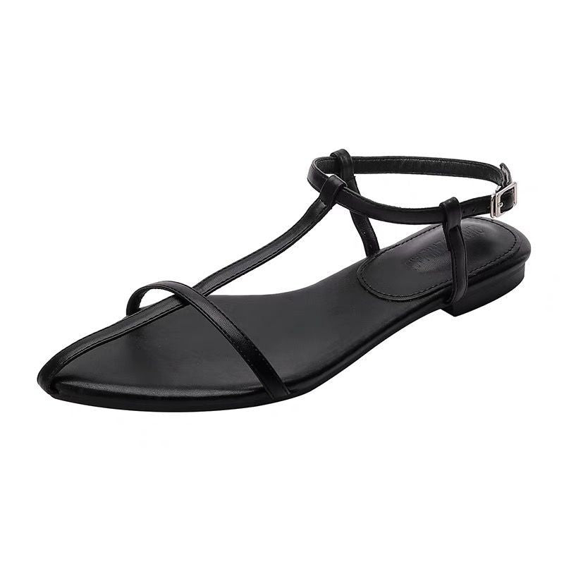 Damen elegante T-Strap Sandalen mit verstellbarem Riemen und komfortabler Sohle R&B