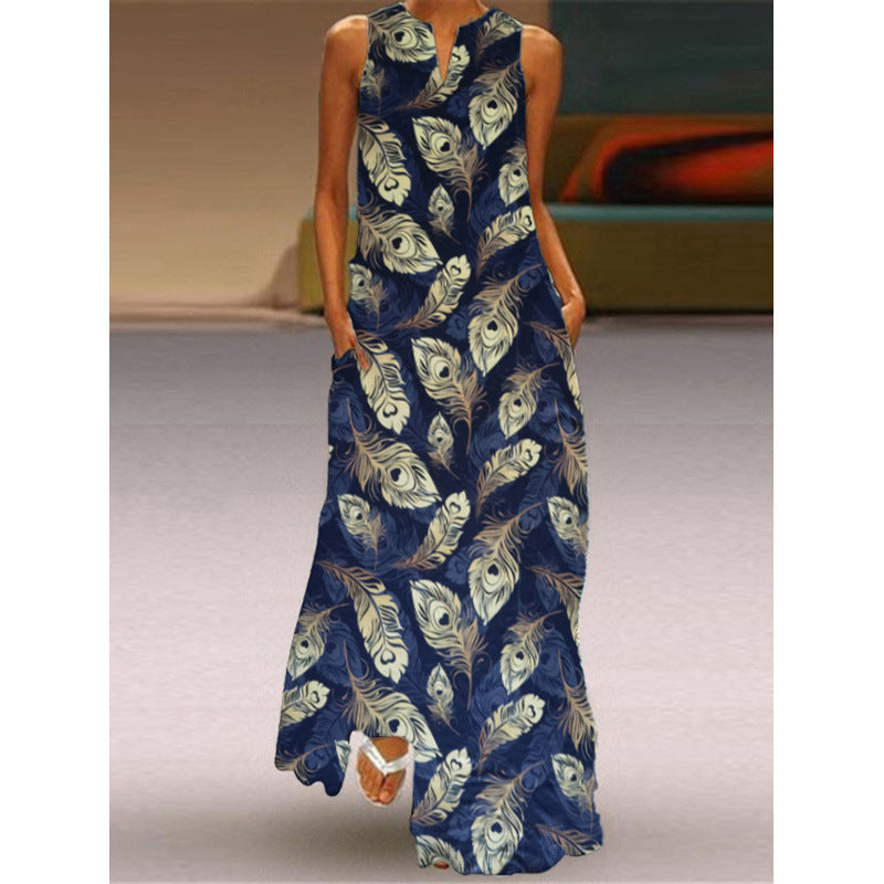 Damen Maxikleid mit elegantem floralem Design und seitlichen Taschen R&B
