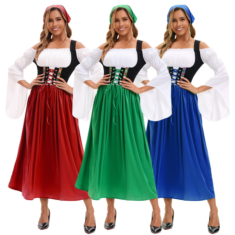 Damen nan Renaissance Dirndl Kostüm mit Schnürmieder und Carmenärmeln R&B