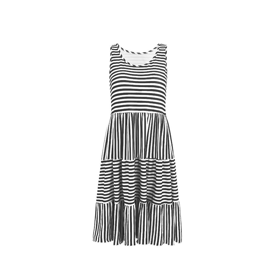 Damen Sommerliches Streifenkleid mit voluminösem Rüschensaum R&B