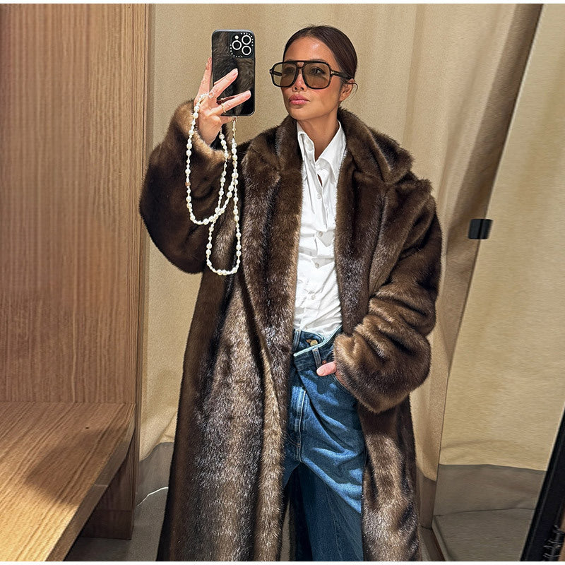 Damen luxuriöser Kunstpelzmantel mit elegantem Schnitt R&B