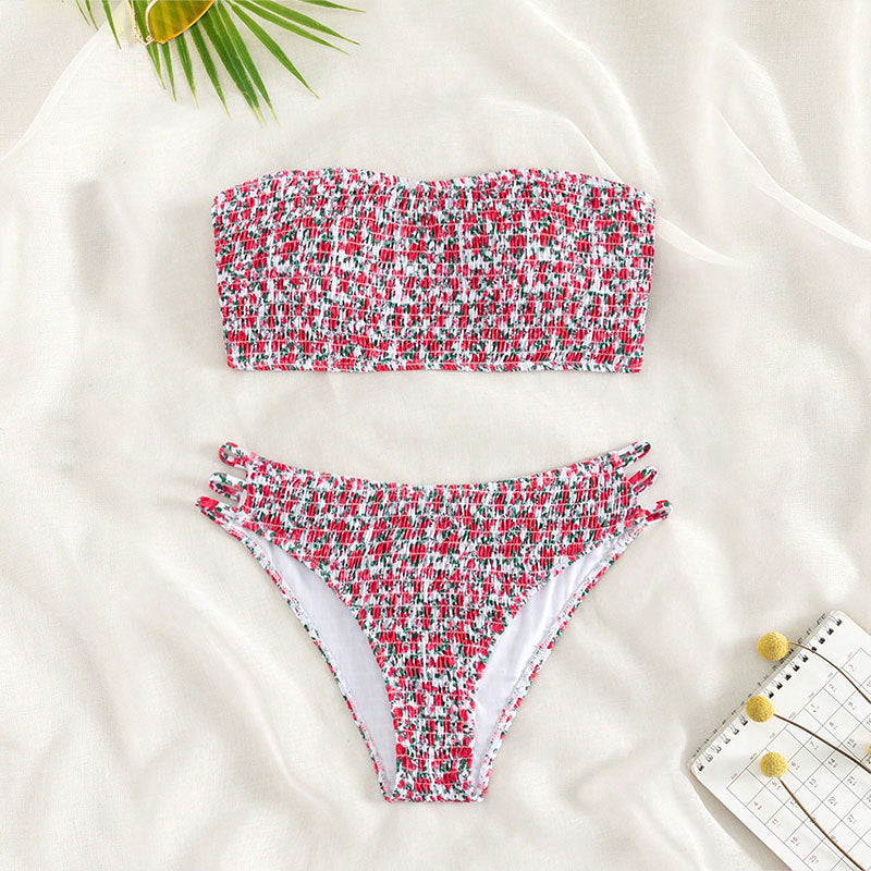 Damen Bandeau-Bikini mit modischem Rüschendesign und hoher Taille