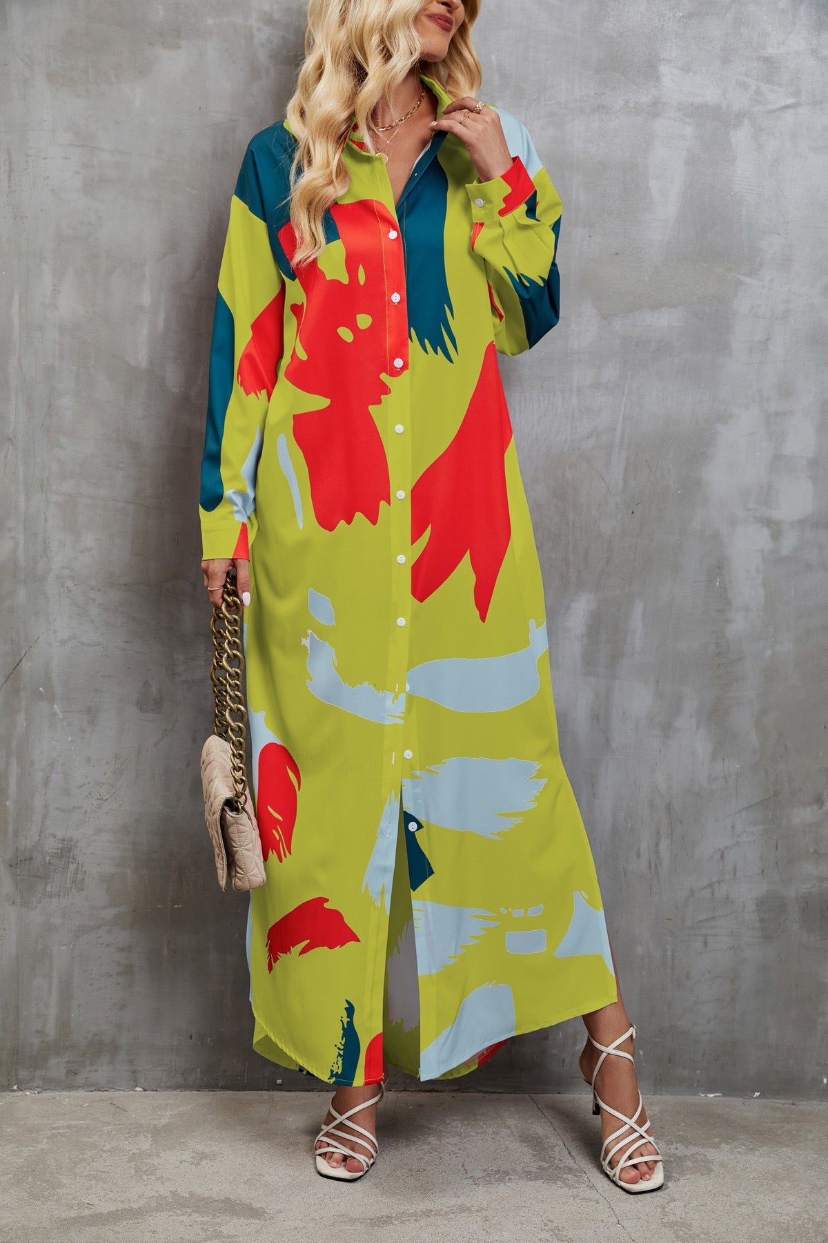 Damen Hemdblusenkleid mit farbenfrohem grafischen Muster und legere Passform R&B
