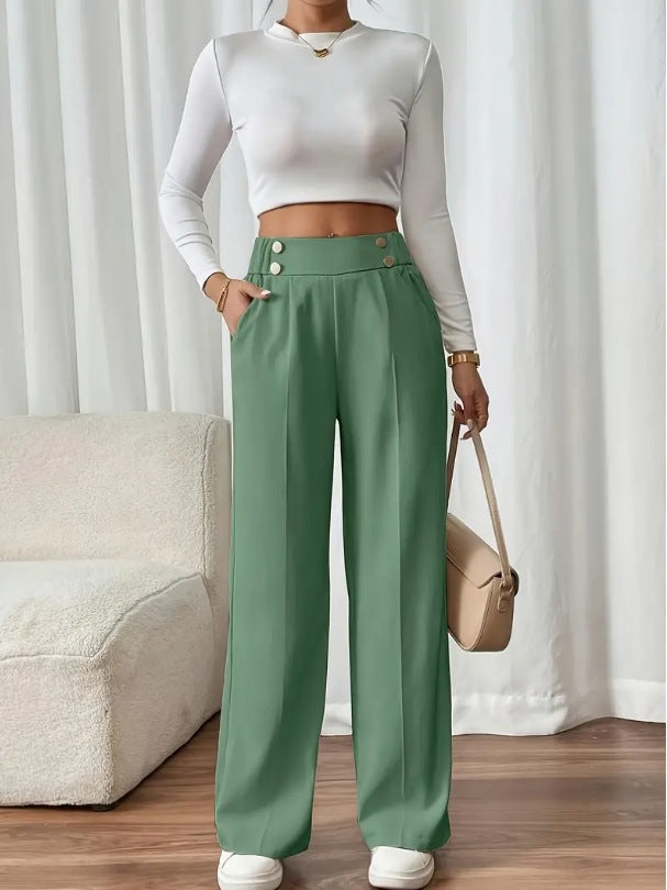 Damen Klassische weite Hose mit Knopfleiste und Taschen R&B