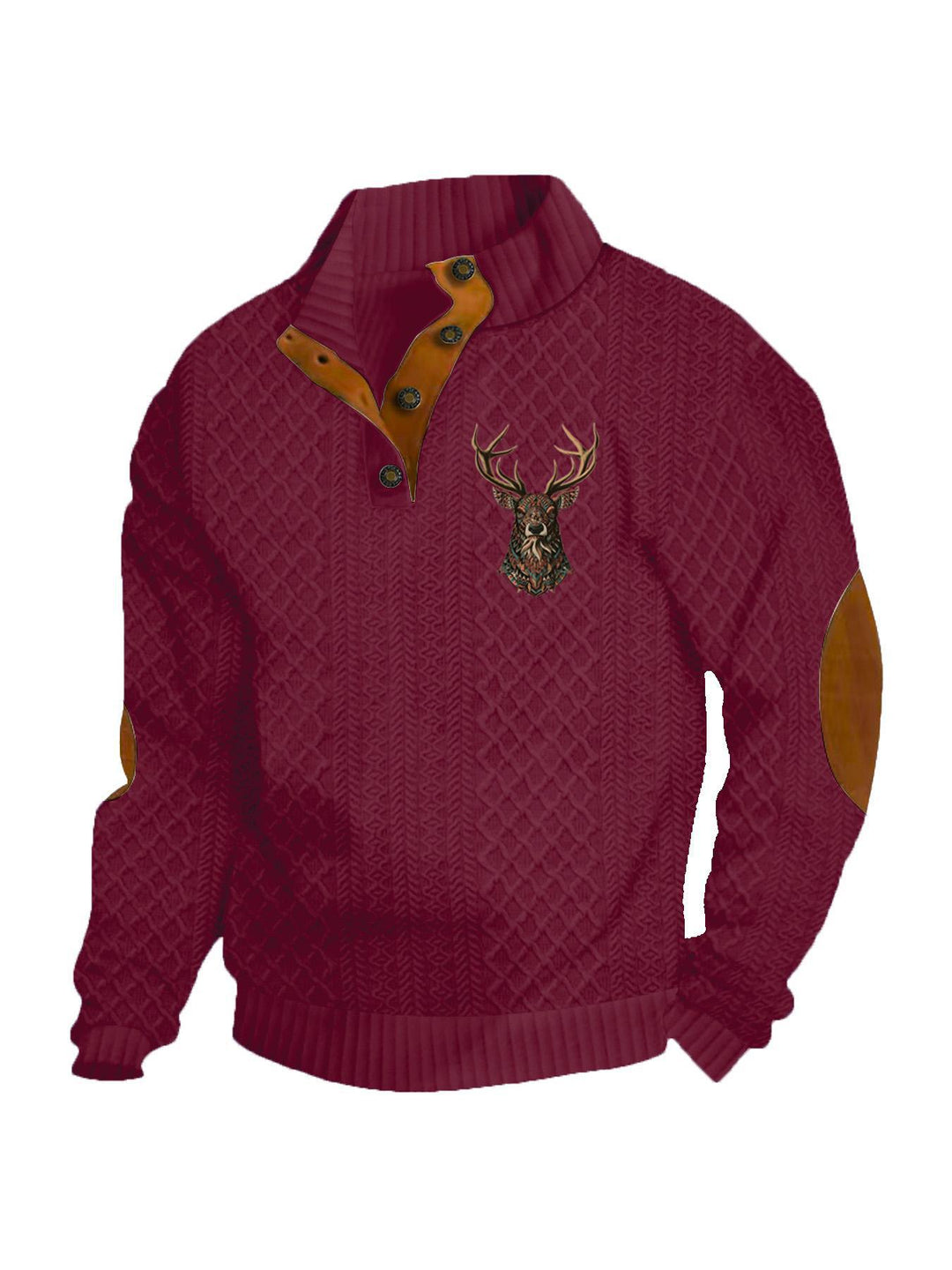 Herren nan Heritage-Strukturpullover mit Stehkragen Lederimitat-Besatz Ellenbogen-Patches und Halbknopfleiste R&B