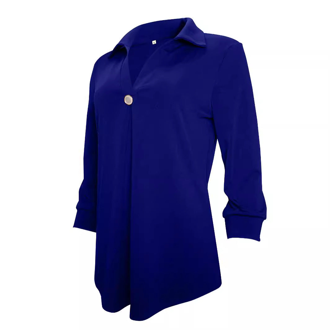 Damen Langarm Bluse mit elegantem V-Ausschnitt und dekorativen Falten R&B