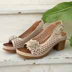 Damen elegante Plateau-Sandalen mit floralem Dekor R&B