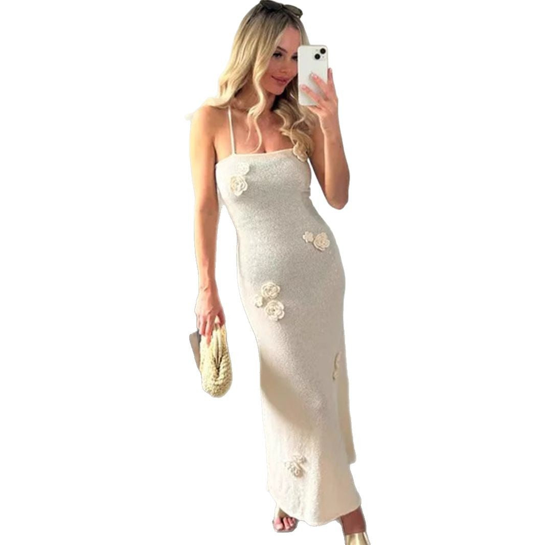 Damen Elegantes Maxikleid mit floralen Applikationen und Spaghetti-Trägern R&B