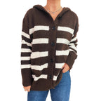 Damen oversized Strickjacke mit kontrastierenden Streifen und Kapuze R&B
