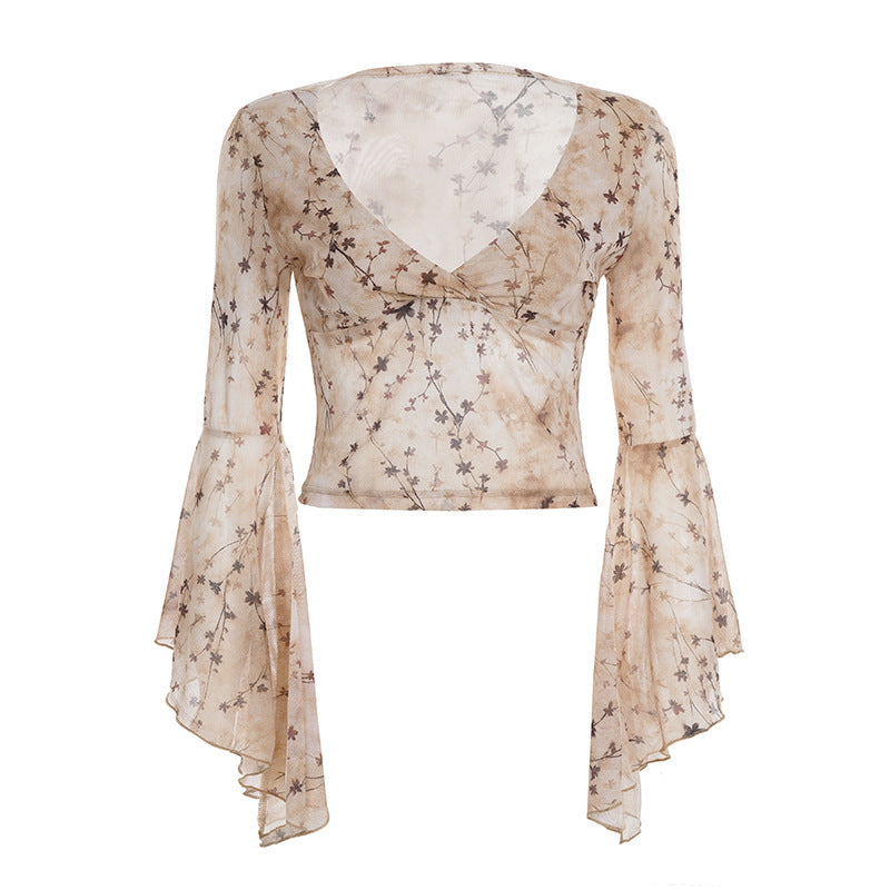 Damen Wickeloberteil mit voluminösen Ärmeln und floralem Print R&B