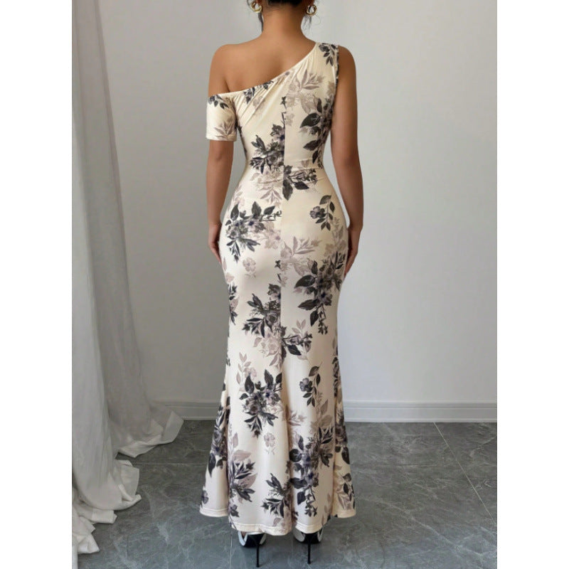 Damen Maxikleid mit asymmetrischem Ausschnitt und floralen Mustern R&B