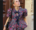 Damen Bluse mit voluminösen Ärmeln und floralen Mustern R&B