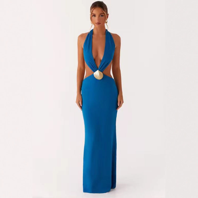 Damen Elegantes und verführerisches Abendkleid mit tiefem V-Ausschnitt und Cut-Out-Design R&B
