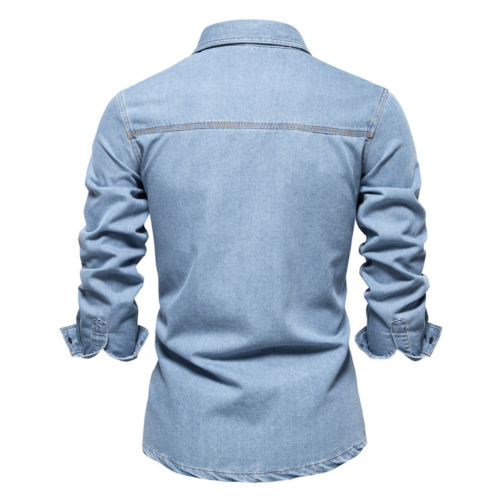 Herren Denim Hemd mit zwei Brusttaschen und modischem Schnitt