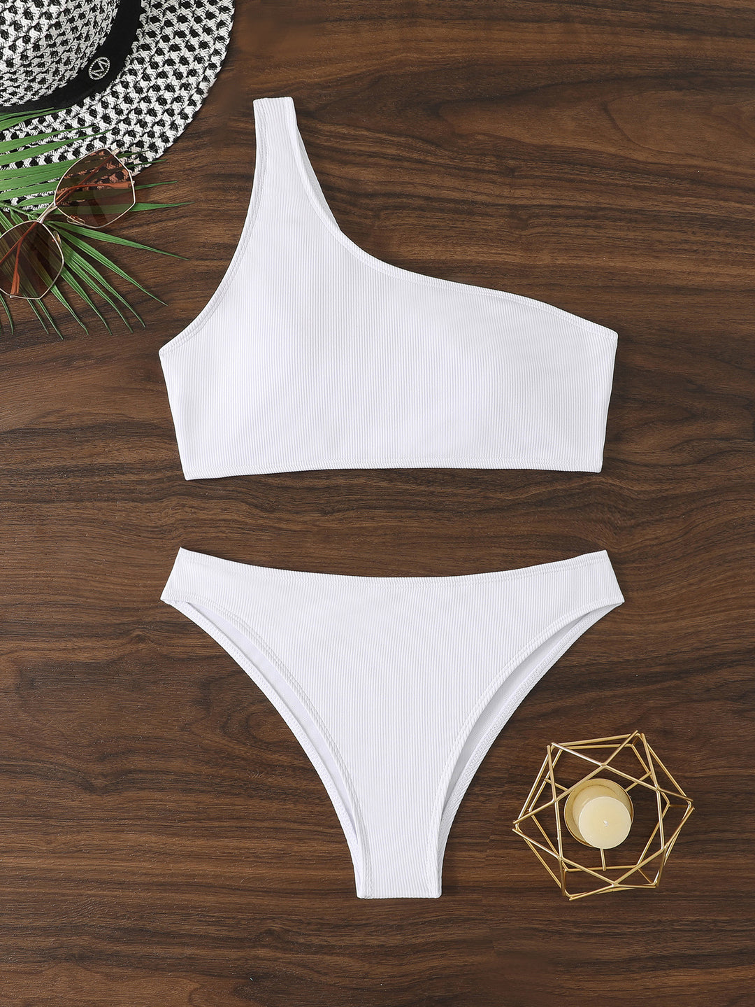 Damen Triangel-Bikini mit asymmetrischem Schnitt und raffiniertem Rippendesign R&B