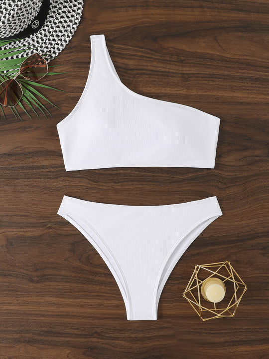 Damen Triangel-Bikini mit asymmetrischem Schnitt und raffiniertem Rippendesign R&B