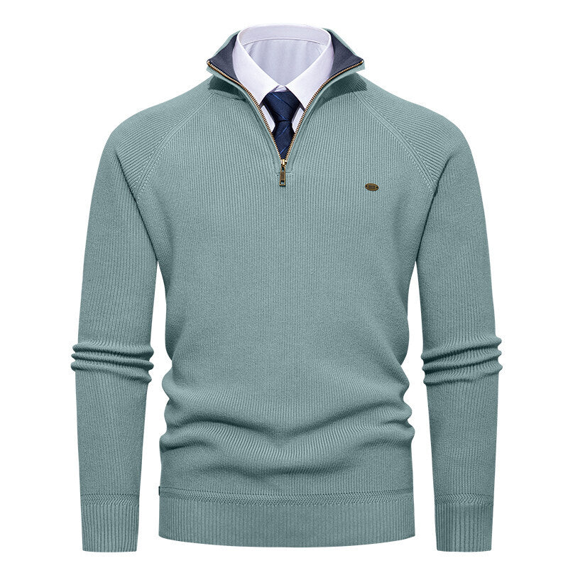Herren eleganter Strickpullover mit Stehkragen und Reißverschluss R&B