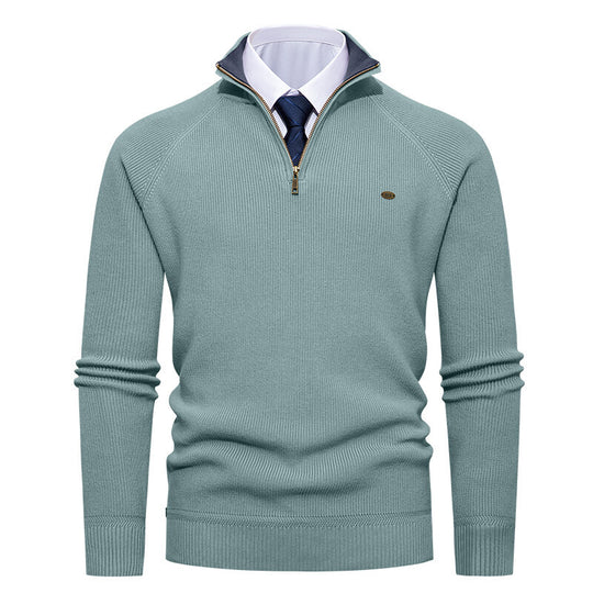 Herren eleganter Strickpullover mit Stehkragen und Reißverschluss R&B