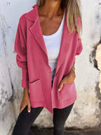 Damen Lässiger Oversize-Blazer mit praktischen Taschen und Knopfverschluss R&B