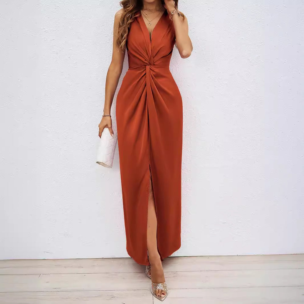Damen Langkleid mit elegantem Wickeldesign und figurbetontem Schnitt R&B